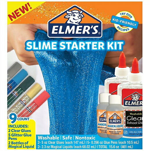 スライム作りが簡単に♪ Elmer's(エルマーズ) スライム スターターキット クリアグルー 2本147mL（5オンス）グリッターペン 5本 マジカルリキッド 2本付き エルマーズグルー/液体のり/セット/マジックリキッド/グリッターグルーペンのサムネイル
