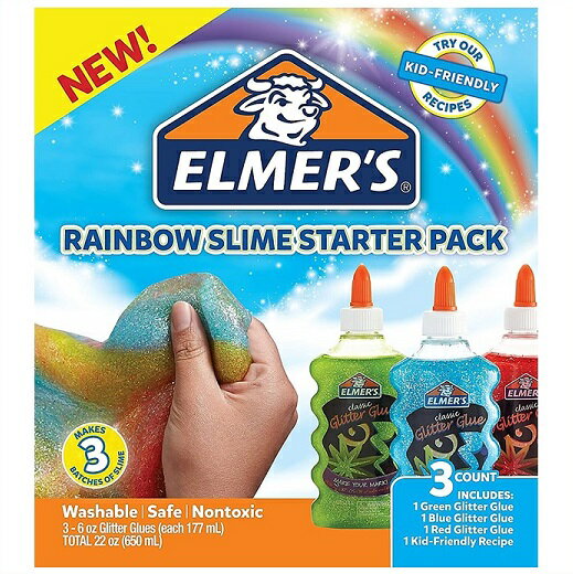 スライム作りが簡単に♪ Elmer's(エルマーズ) レインボー スライム スターターキット グリッターグルー 3本177mL（6オンス） スライムレシピ付き エルマーズグルー/液体のり/セットのサムネイル
