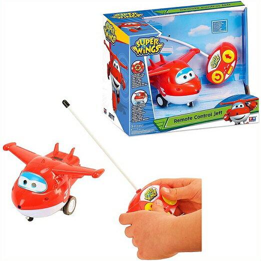 Super Wings Toy RC Vehicle - Remote Control Jett リモコンジェットは、新しいミッションの準備ができています。 ジェットはフレンドリーで遊び好きな飛行機で、とても好奇心旺盛です。 ジェットは世界の空港でみんなと仲良くなり、旅をして世界中の子供たちに 荷物を届けるのが大好きです。 ジェットのミッションがトラブルに見舞われると、 ジェットは親友のスーパーウイングスを呼びます。 【商品詳細】 ・リモコンの大きなボタンを使って、ジェットを前進させたり、 　360°回転させたりすることができます。 ・"It's fly time!" - ジェットのライトが光り、音が鳴ります。 ・ 単4電池が5本必要です。（含まれていません） ・対象年齢：3歳以上 ※輸入品につき、パッケージにダメージ、小キズ、擦れ等ある場合が御座います。 予めご了承頂きます様宜しくお願い致します。