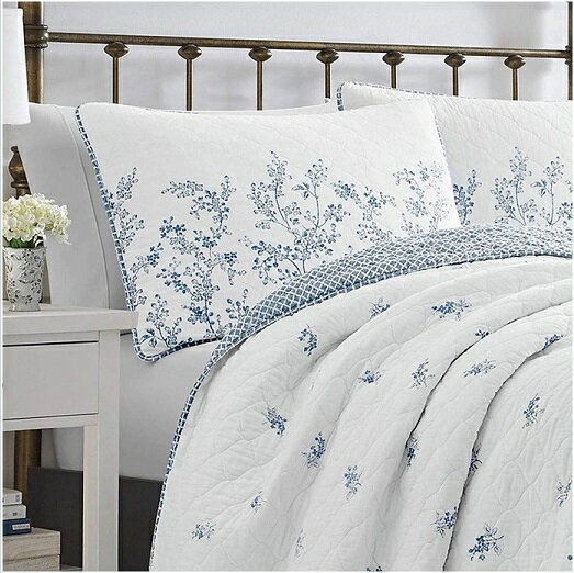 【LauraAshley/ローラアシュレイ】ダブル~クイーンサイズフローラキルトセット(キルトtimes;1・枕カバーtimes;2)リバーシブル/寝具セット/ベッドカバー