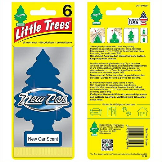 【Little Trees リトルツリー】 エアフレッシュナー 芳香剤 ニューカー 6枚入り New Car /新車の香り/吊り下げ/長持ち/消臭剤/車/カー用品/車内用/カーフレッシュナー