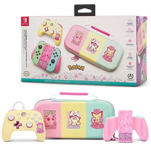 【Nintendo SWITCH】ニンテンドー スイッチ 有線 コントローラー コンフォートグリップ トラベルケース セット ピカチュウ スイーツ/PowerA/任天堂/NANO/ポケモン/スウィッチ/有機ELモデル対応/ゲームコントローラー