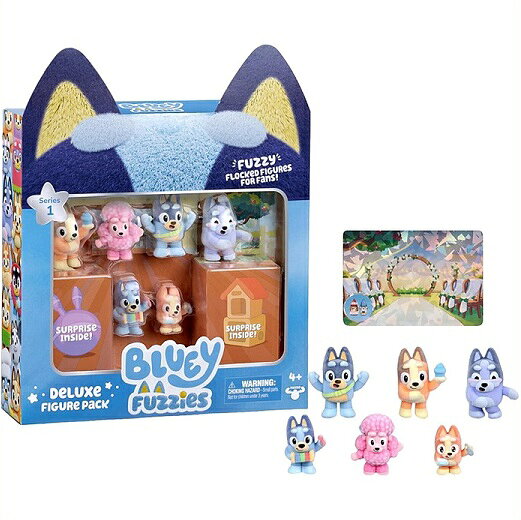 樂天商城 - ディズニー ジュニア Bluey ブルーイ ファジーズ デラックス フィギュア パック 特別フロック加工を施したコレクター向けミニフィギュア6体入り/サプライズフィギュア2体