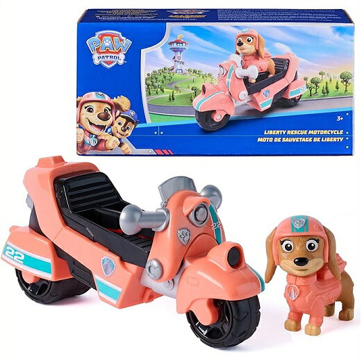 【Paw patrol】 パウパトロール リバティ レスキュー・モーターサイクル このバイクには、トレードマークのピンクのユニフォームを着た コレクタブル・リバティフィギュアが付属しています。 リバティはいつでも危機を救う準備ができています。 PAW Patrol トイカー：リアルなディテールと動く車輪を備えた バイクの運転席に、リバティを座らせて、 スリリングな救助ミッションへと出発しましょう。 ●対象年齢：3歳以上 【ご注意】 輸入品につき、パッケージにダメージ、擦れ、小傷等ある場合がございます事を、 予めご了承ください。 本商品に関する表記は全て英語で和訳は付属しません。