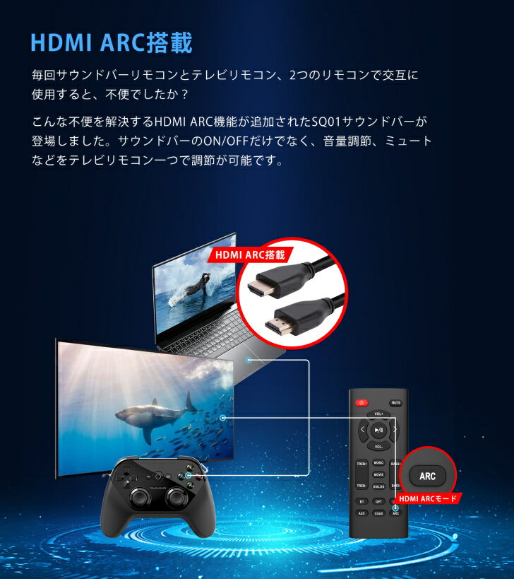 ＼今日限定★ポイント5倍／サウンドバー 50W ARC対応 スピーカー テレビ用スピーカー bluetooth テレビスピーカー シアターバー PCスピーカー ゲーミングスピーカー ステレオ ブルートゥース スマートフォン 壁掛け パソコン スマホiPhone TV 高音質 ホームシアター