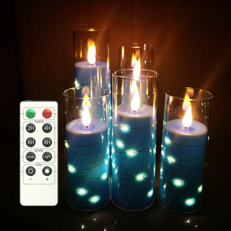 キャンドル LEDキャンドルライト LEDキャンドル キャンドルライト 5個セット ガラス 蝋製 ゆらゆら ろうそく 間接照明 安全 省エネ 電池式 デコレーシ...