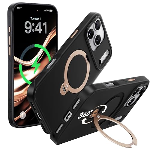 2025新登場 機能美の極み CASEKOO iPhone 17 Pro 用 ケース 360度回転スタンド MagSafe対応 米軍MIL規格 360 全方向耐衝撃 横縦両立 耐衝撃 MagSafe対応 マット仕上げ 黄変防止 ワイヤレス充電対応 ス