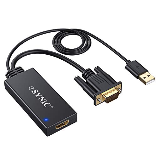 eSynic VGA to HDMI 変換ケーブル 1080P USB給電 音声出力対応 金メッキ パソコン ラップトップに対応 GAto HDMI変換アダプタ 1