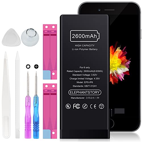 For iPhone 6 バッテリー 交換 2600mAh 大容量 互換 PSE認証 iPhone 6バッテリー 交換用キット 標準工具セット付 日本語説明書付き