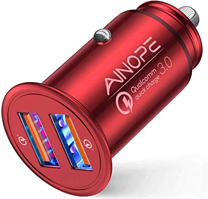 AINOPE シガーソケットusb, デュアルQC3.0ポート 36W/6A 超小型 すべての金属 高速車の充電器 車usb シガーソケット usb 急速充電 に iPhone 11 Pro Max/XR/X, iPad Air 2/Mini,