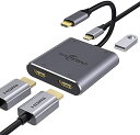 USB C HDMI 変換アダプター,デュアル HDMI,4-in-1Type C to HDMI アダプタ, 4K対応2つのHDMIポート+USB-Aポート+USB-C PD充電ポート ,hdmi type-c MacBook Pro用 MacBoo