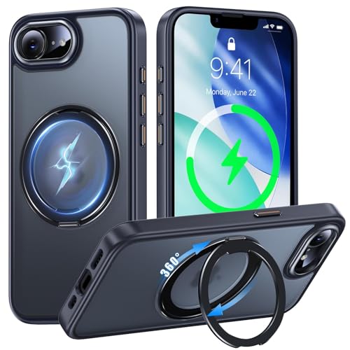iPhone 17e / iPhone 16e 用 ケース Magsafe対応 360 回転スタンド アイフォン16e / アイフォン 17e カバー リング マグネット搭載 ワイヤレス充電 縦横多角度 対応 Uovon アイホン 16e / 17e