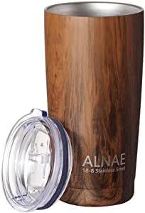 ALNAE タンブラー ふた付き 真空断熱 600ml 水筒 マグボトル コーヒーカップ 二重構造 保温保冷 直飲み 大容量 ビール コーヒー 直接ドリップ 木目調