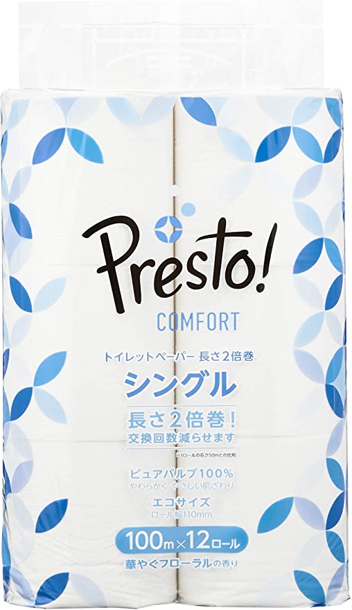 Presto!『Comfortトイレットペーパー長さ2倍巻100mx12ロールシングル』