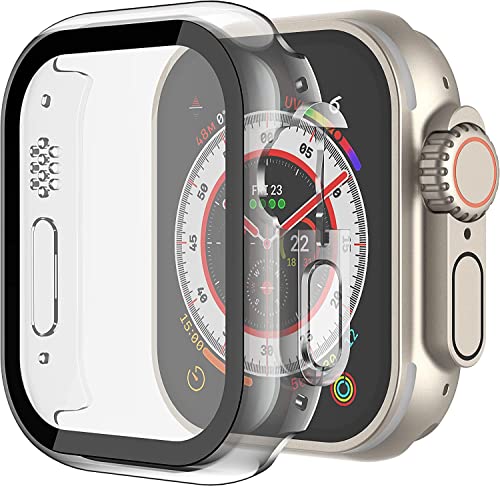 ULOE 対応 Apple Watch Ultra 49mm 用 ケース, 対応アップルウォッチ Ultra 49mm 保護カバー 超薄型 高透過率 傷防止 ガラスフィルム 一体型 PC素材全面保護 クリア
