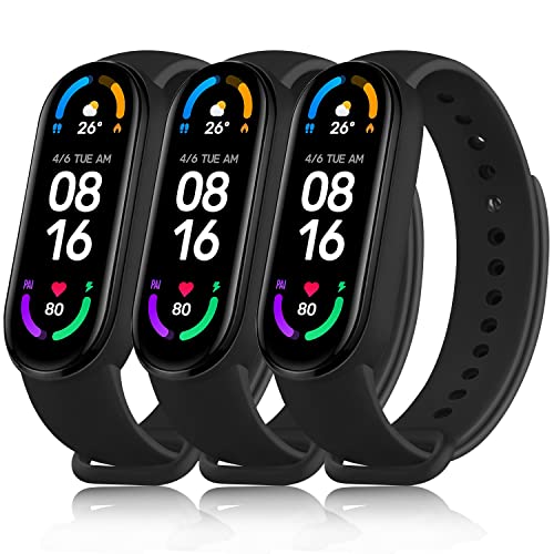 ATUP コンパチブル Xiaomi Mi Band 6 / Xiaomi Mi Band 5 バンド 替えベルト 柔らかい シリコン製 交換ベルト 対応 Mi band 5 / Mi band 6 スマートバンド (ブラック+ブラック+ブラック)