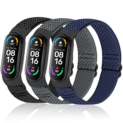 Xiaomi Mi Band 3 スマートウォッチ Huamanlou コンパチブル Xiaomi Mi Band 7/6/5 バンド 、弾性スポーツ 柔らかく快適で通気性の良い無段階で長さ調節ナイロンループ換えバンド3 Pack