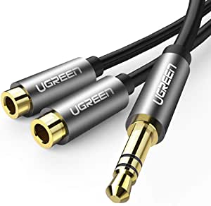 UGREEN 3.5mm オーディオ分配ケーブル ステレオミニプラグ 高音質 イヤホン分岐 ヘッドホン延長ケーブル パソコン iPhone Andriodスマホ ダブレード等に対応 20cm