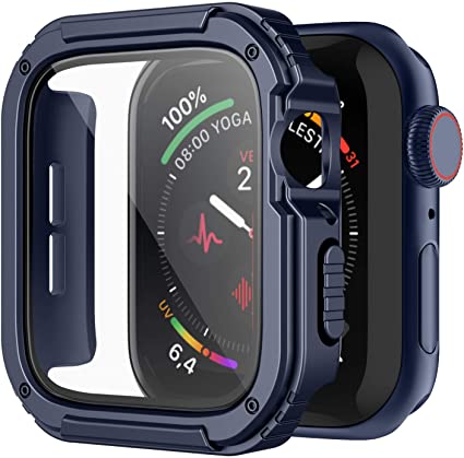 WASPO コンパチブル Apple watch ケース 頑丈 44mm 高感度強化フィルム付き アップルウォッチケース 保護カバー iWatch ケース 耐衝撃 落下 吸収(Series SE/6/5/4 ブルー)