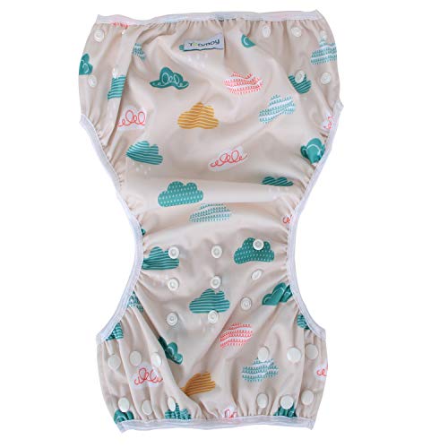 AJ WORKS SHOPのTeamoy 水遊びパンツ 2点セット 0-3歳 赤ちゃん用 ボタンでサイズ調整可能 防水外層 ポリエステルメッシュ内層 オムツカバー スイミング教室 公園 海水浴 プール(雲+花と鳥)｜アングル2