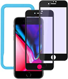 NIMASO ガラスフィルム iPhone SE 第2世代 iPhone SE2 8 7 用 ブルーライトカット 全面保護 フィルム ガイド枠付き 2枚セット ブラック