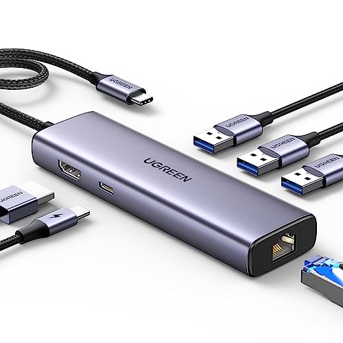 UGREEN USB-Cハブ 6-IN-1 4K@30Hz HDMI出力 Type-Cアダプター 4K HDMI 100W Power Delivery急速充電 ギガビットイーサネット LAN ポート 3*USB 3.0ポート Windows 11/1