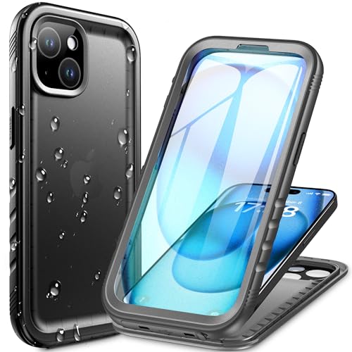 衝撃吸収·防水防塵 Cozycase iPhone 15用 ケース - iPhone15用 防水ケース ストラップ付き/半透明マット感/360度全面保護/米軍/カメラ保護 iPhone15用 ケース 完全防水/海/お風呂/プール/浮く/…