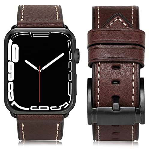 ANGKMA Apple Watch 用バンド49mm 45mm 44mm 42mm 本革 交換ベルト Apple Watchシリーズ 8/7/6/5/4/3/2/1/SE対応 (42mm44mm45mm49mm, コーヒーストラップ/ブラックバッ