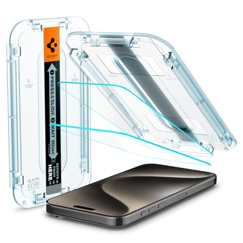 乐天商城 - Spigen ガラスフィルム iPhone 15 Pro Max 用 EZ Fit ワンタッチ 貼り付けキット付き iPhone 15 ProMax 対応 保護 フィルム 2枚入