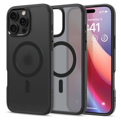 乐天商城 - Spigen iPhone 16 Pro ケース MagSafe対応 半透明 クリア ストラップホール 米軍MIL規格 ウルトラ ハイブリッド マグフィット ACS08134 (フロスト ブラック)