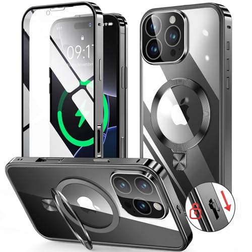 樂天商城 - HGUTREY スタンド機能付き アクションボタン iPhone16 Pro 用 ケース クリア ロック付き CDリング MagSafe対応 9H強化ガラス PC背面 一体型レンズ保護 アイフォン16プロ ケース 両面 ストラップホール付き ア