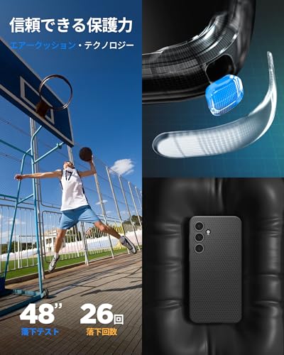 AJ WORKS SHOPのSpigen Galaxy S24 FE ケース 耐衝撃 薄型 重さ35g ストラップホール付き 米軍MIL規格取得 カメラ保護 傷防止 衝撃吸収 リキッド エアー ACS08618 (マット ブラック)｜アングル3