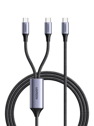 UGREEN USB Type C ケーブル PD 100W 2-in-1 Type C 急速充電ケーブル USB C to USB C ケーブル E-makerチップ搭載 断線防止 iPhone 16シリーズ/iPhone 15シリーズ/Mac