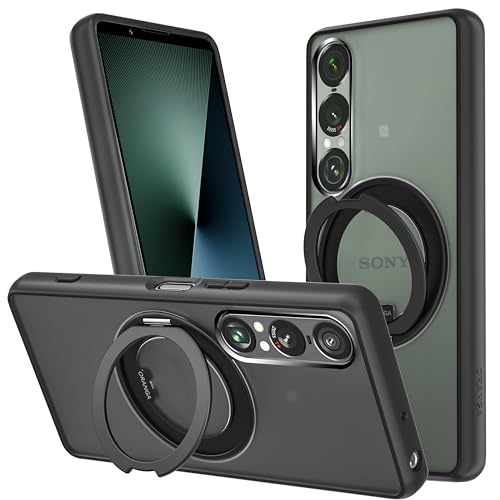 乐天商城 - 改善型 ORANGA SONY Xperia 1 VII ケース 360度回転できるスタンド 多機能一体 縦横両対応 マグネット搭載 MagSafe対応 ストラップホール付き 薄型 半透明 指紋防止 米軍MIL規格耐衝撃 リング マット感 黄変