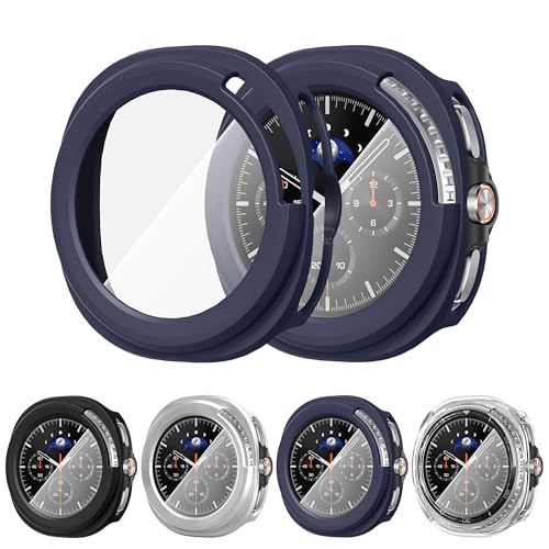 Rakuten - Suoman for Samsung Galaxy Watch 8 Classic 46mm保護ケース(4つ)高精細，硬質PC製ギャラクシーウォッチ8クラシック46mmカバー-黒+青+シルバー+透明色
