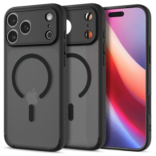 Spigen 創業18年の技術力 iPhone 17 Pro Max MagSafe対応 半透明 指紋防止 ストラップホール 米軍MIL規格 ウルトラ ハイブリッド マグフィット (フロスト ブラック) ACS10038のサムネイル