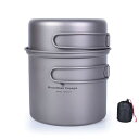 2点セット チタン製ポットセット 超軽量 アウトドア キャンプ クッカーセット食器 調理器具 一人暮らし 折りたたみハンドル 収納袋付き(4)