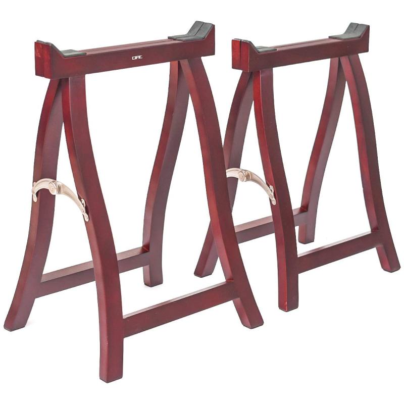 お琴/お箏 立奏台 折りたたみ式 上質 A型スタンド素材：イエローポプラ　　重量（一対）：約1.8kgお箏専用のA型立奏台です。紫檀色の漆を用いて仕上げられ、落ち着いた色はお部屋に馴染みやすく、高級感溢れる一品です。イスに座って練習するのにちょうど良い高さ。リラックスした状態で練習していただけます。長時間演奏しても、疲れにくい。乗せる面の両サイドと脚の裏には厚手のラバーで覆われているので、滑りにくくてお筝が固定できる上に、大事な琴を守ってくれます。重さが約1.8kgなので、折りたたんで部屋中に楽々移動できます。自在金具を装着することで耐久性・強度に優れ、しっかりとお筝を支えることができ、安定感バッチリ