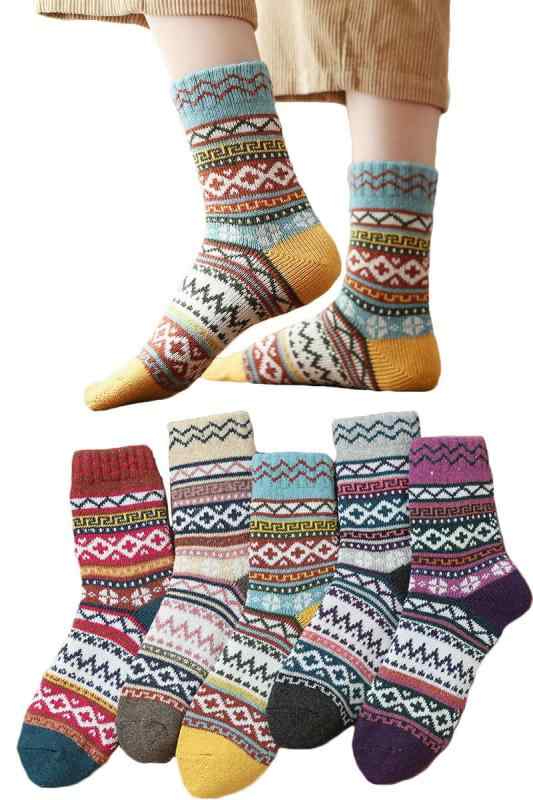 楽天あじゅり[] 靴下 レディース 秋冬 ソックス【可愛い•防寒保温】防菌防臭 暖かい靴下 あったか 履き心地 厚手 高い耐久性 通気 伸縮性 カジュアルソックス 室内 アウトドア 通勤通学 登山 5足セ