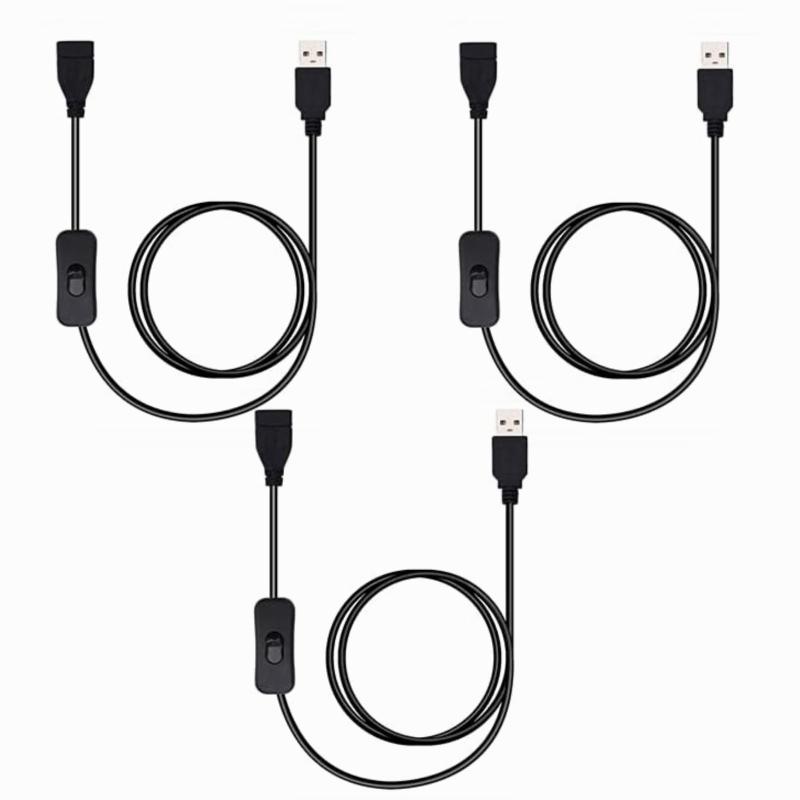 USB A オス メス 延長ケーブル 1m、2m ON/OFF スイッチ付き データ転送をサポート黒/ホワイト