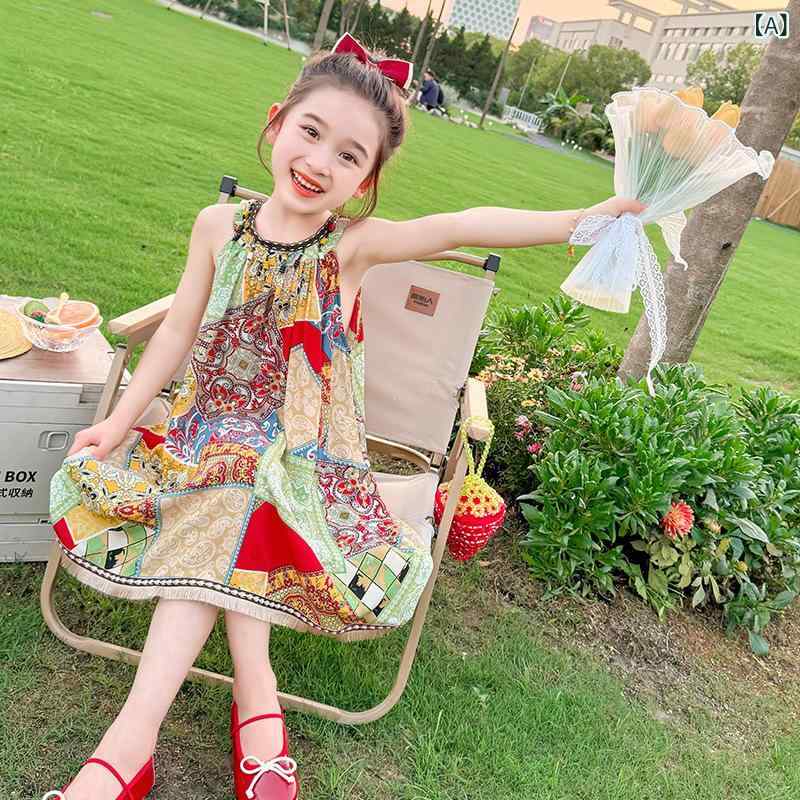 ワンピース 女の子 キッズ ボヘミアン エスニック 夏 キャミソールワンピース リゾート サンドレス 海 ビーチ 薄手 涼しい コットン ポリエステル