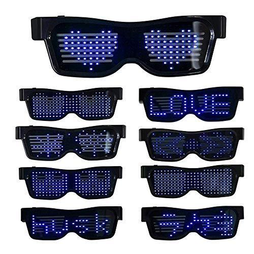 LEDサングラス LEDメガネ, LEDメガネ ブルートゥースLEDパーティーメガネカスタマイズ可能なLEDメガネUSB充電式9モードワイヤレス点滅LEDディスプレイ、フェスティバル用グロー眼鏡レイヴパーaa