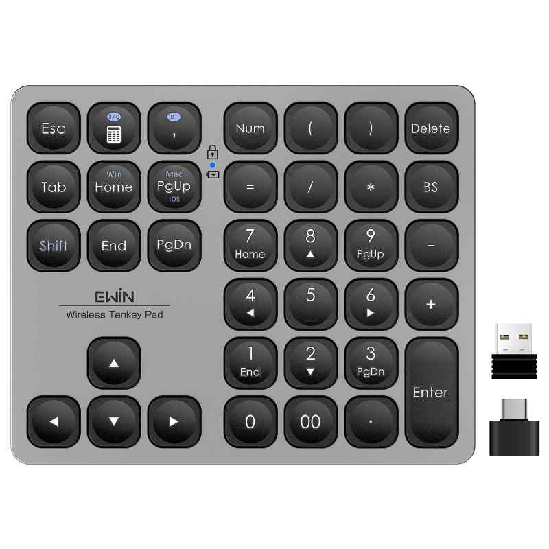 テンキー Bluetooth5.2 / 2.4G接続 2台接続 Mac対応テンキー ワイヤレス 数字キーボード Bluetoothキーボード 超薄軽量 numlock連動 Type-充電 37キー 日本語対応 iOS iPadOS Mac Window