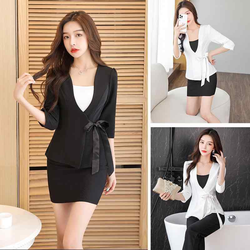 ユニフォーム レディース フットケア セラピスト ワークウェア エステ サロン マッサージ 施術着 着痩せ効果 吸湿速乾 綿混紡 七分袖 上下セット スカート パンツ ブラック ホワイト