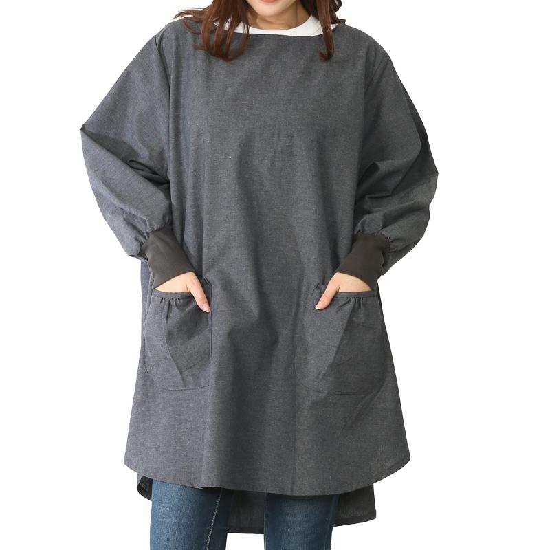 NISHIKI[ニシキ] 割烹着 レディース かぶるだけ 綿ポリ シワになりにくい ゆったり オーバーサイズ リ..