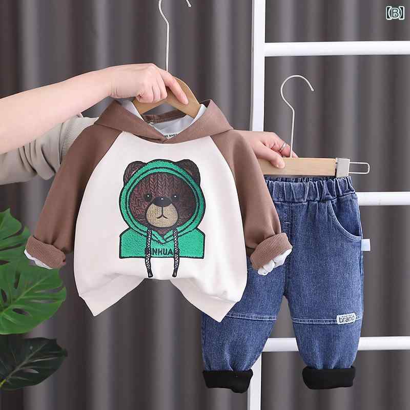 キッズ ベビー 男女兼用 春秋 韓国風 かわいい 切り替え フード付き クマプリント ...