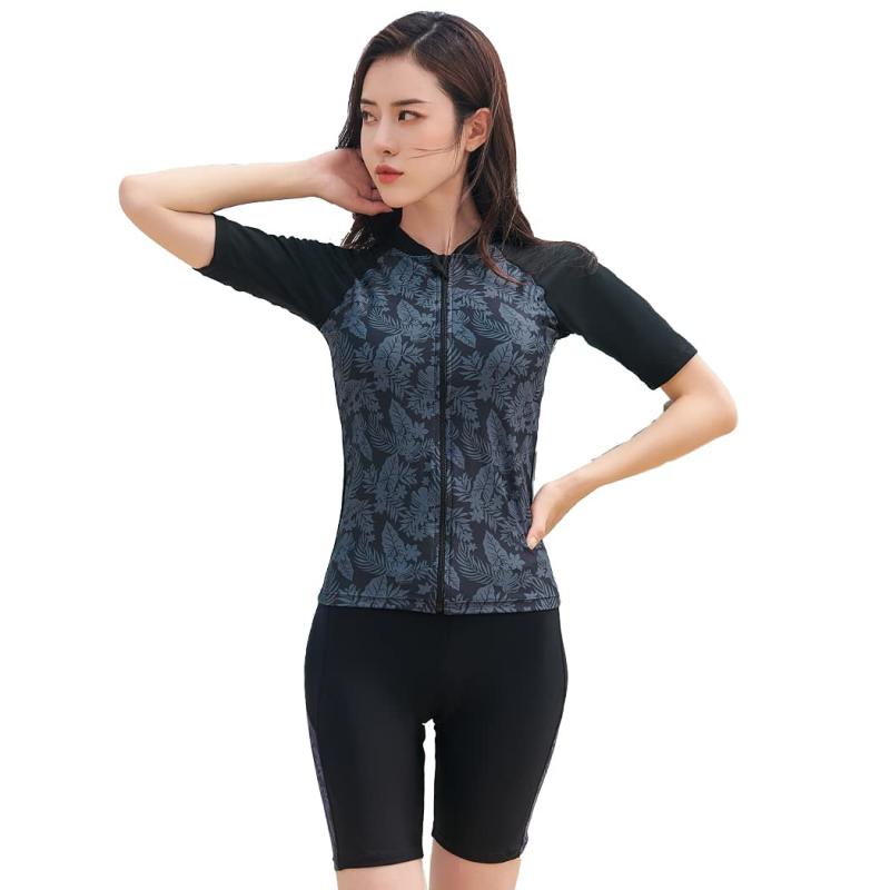 [] フィットネス水着 レディース セパレート 体型カバー ラッシュガード 3点セット 露出控えめ hys2761