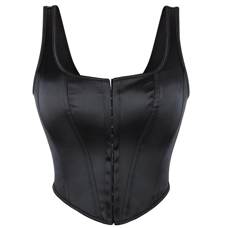 Body Suit - シェイパー ビスチェ レディース 宮廷風 フロントホック 肩紐付き バストアップ ボディメイク ブラック ポリエステル