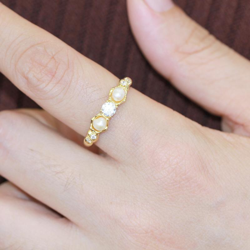 指輪 レディース 天然パール 金メッキ オープンリング サイズ調整可能 ゴールド 銅製 エレガント 上品 高見え ファッション アクセサリー デイリーユース 普段使い 通勤 オフィス(4.0)