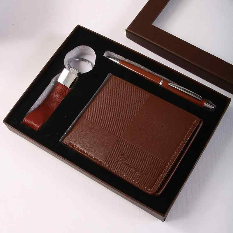 ギフトセット 男性用 本革製 ビジネス向け カーキーホルダー レザーウォレット ボールペン 父の日 誕生日プレゼント ブラック ブラウン 4点セット